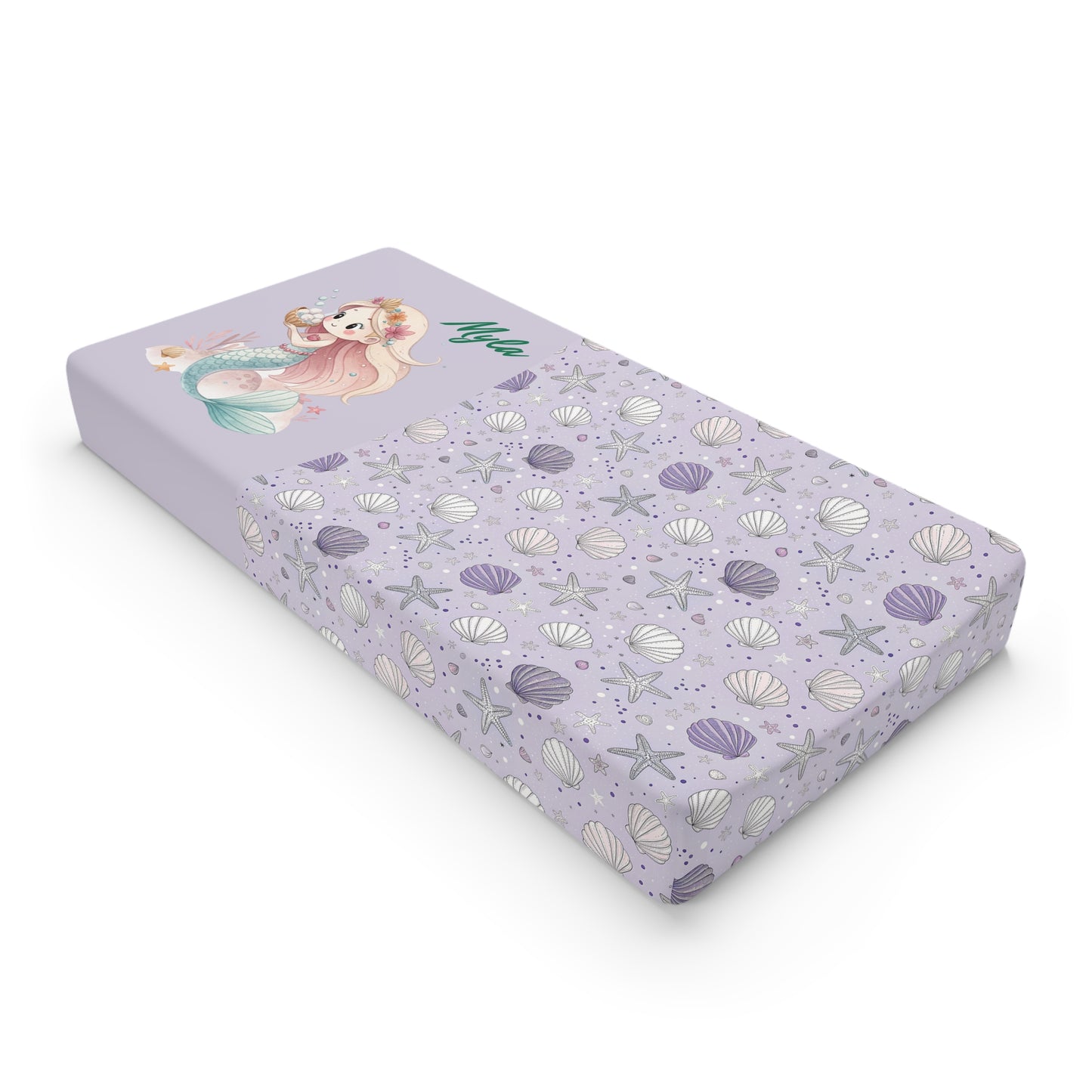 Mermaid Seashell Baby Changing Pad Cover — Lavender Nautical Nursery