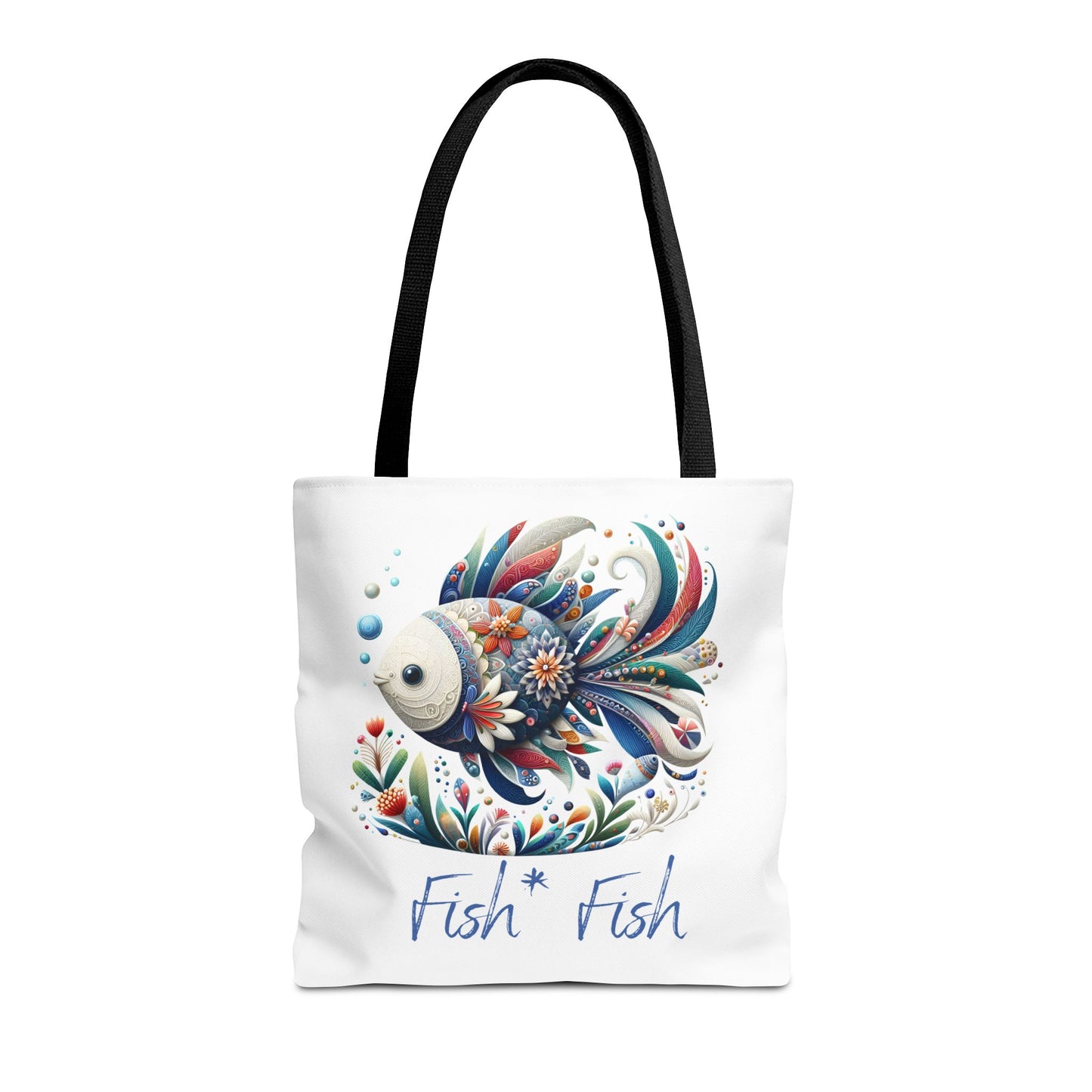 Floral Fish Tote Bag — Colorful Whimsical "Fish Fish" Canvas Tote