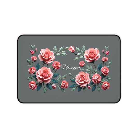 Personalized Floral Desk Mat | Elegant Workspace Decor, Custom Mouse Pad, Office Gift, Elegant Desk Accessory, Rose Design