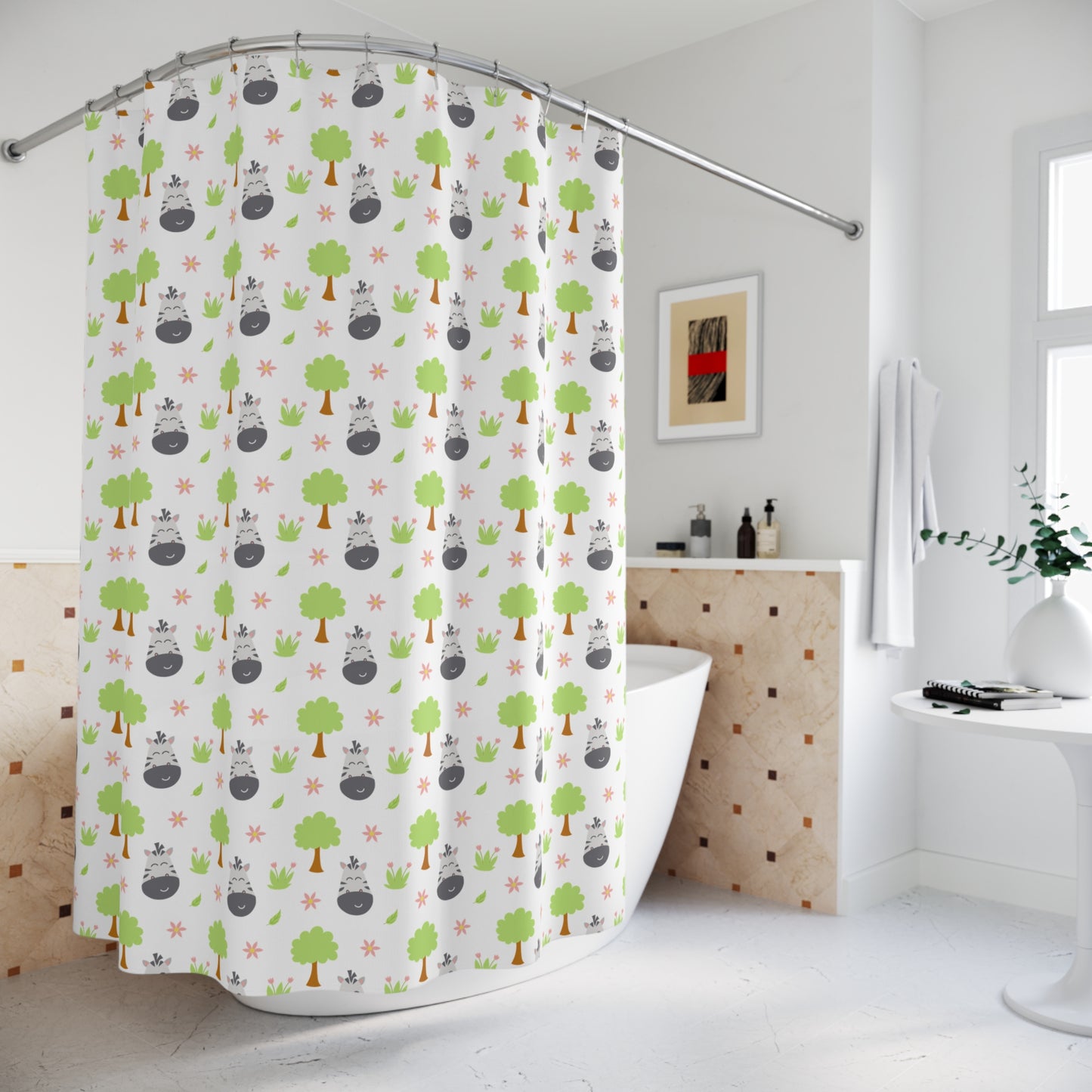 Totoro Forest Pattern Shower Curtain — Cute Studio Ghibli-Inspired Woodland Bathroom Decor