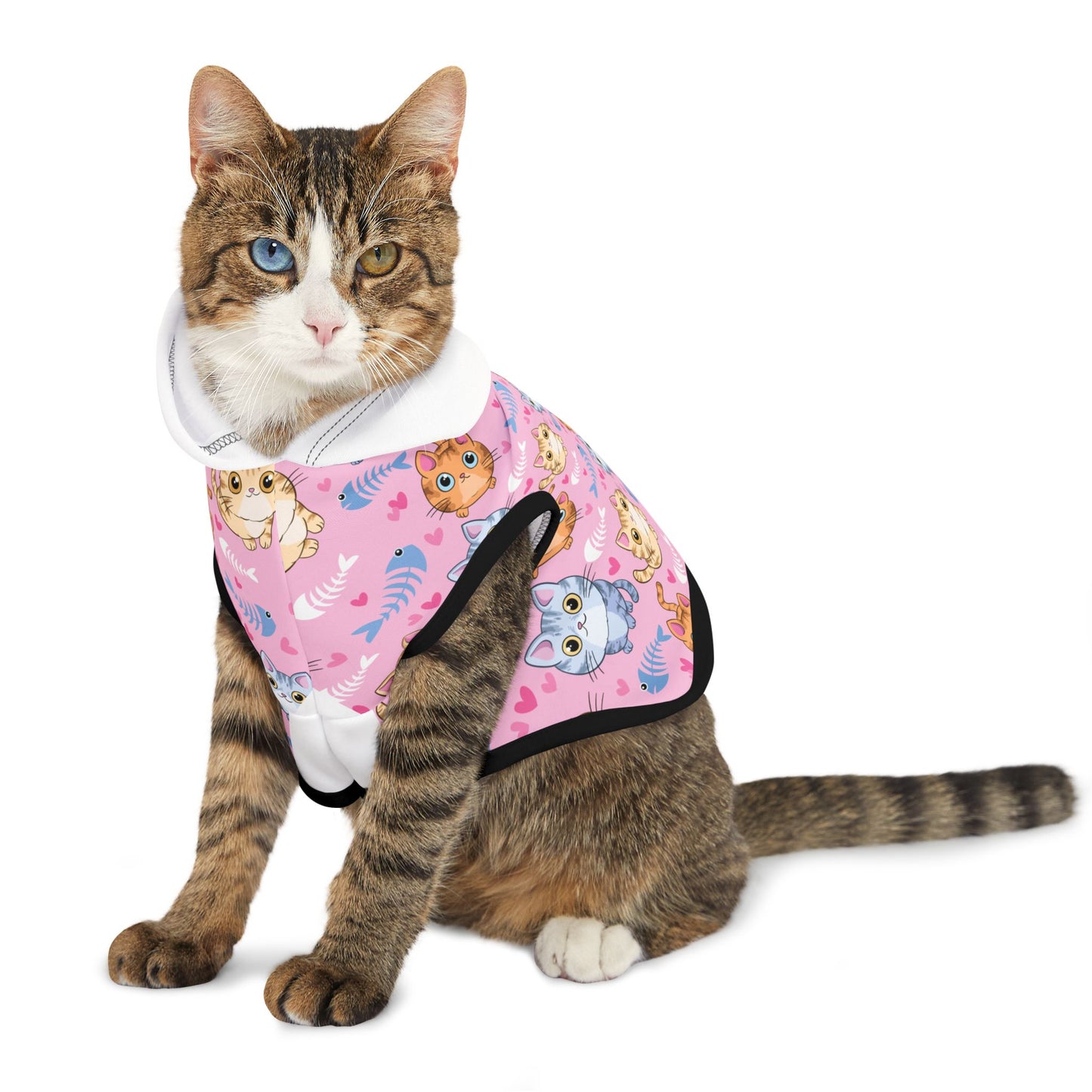 Cute Kitty Print Pet Hoodie - Pink Cat Pattern Dog & Cat Hoodie