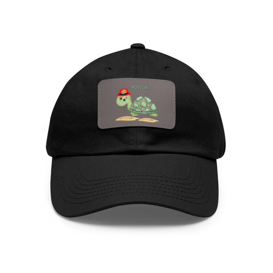 Turtle with a sunflower hat Dad Hat with Leather Patch (Rectangle)