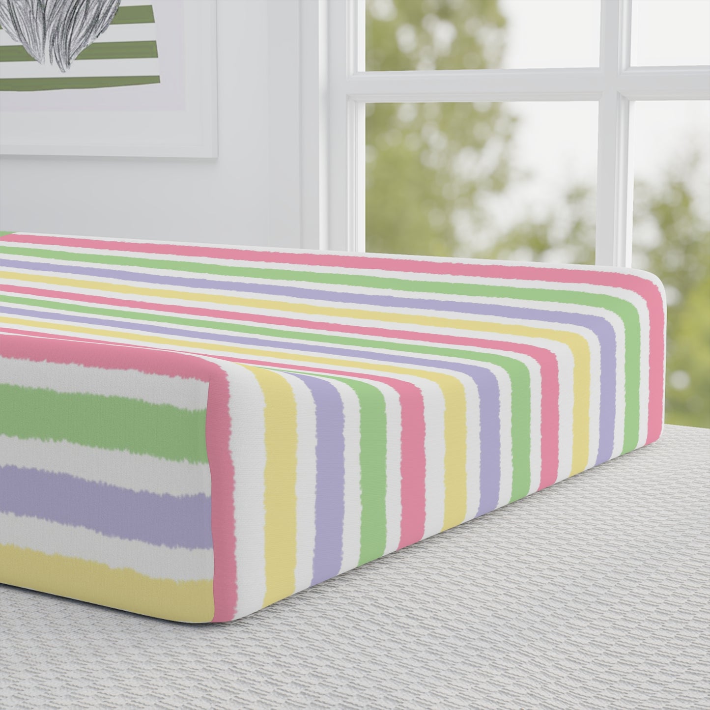 Personalized Baby Changing Pad Cover — Cute Bear & Balloon Design, Striped Nursery Bedding