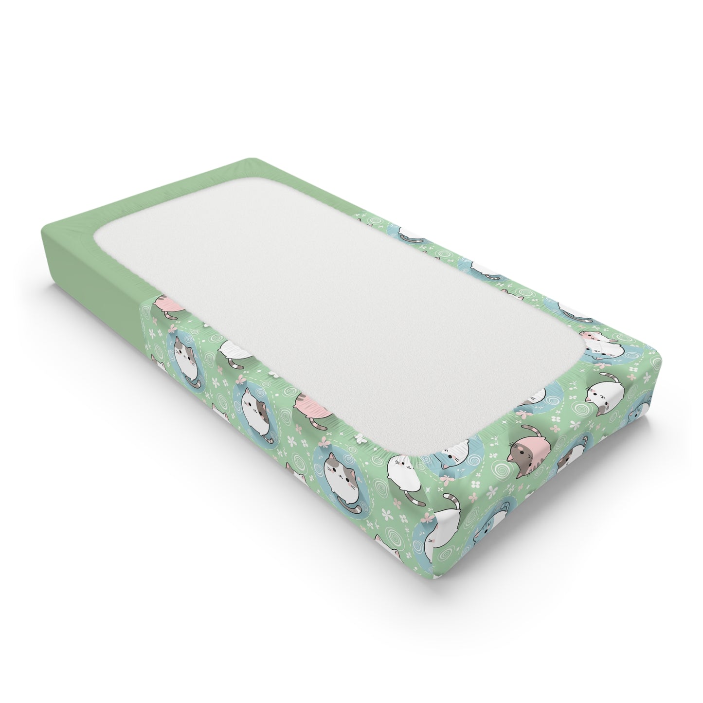 Baby Changing Pad Cover — Cute Pastel Cat Pattern with Custom Name