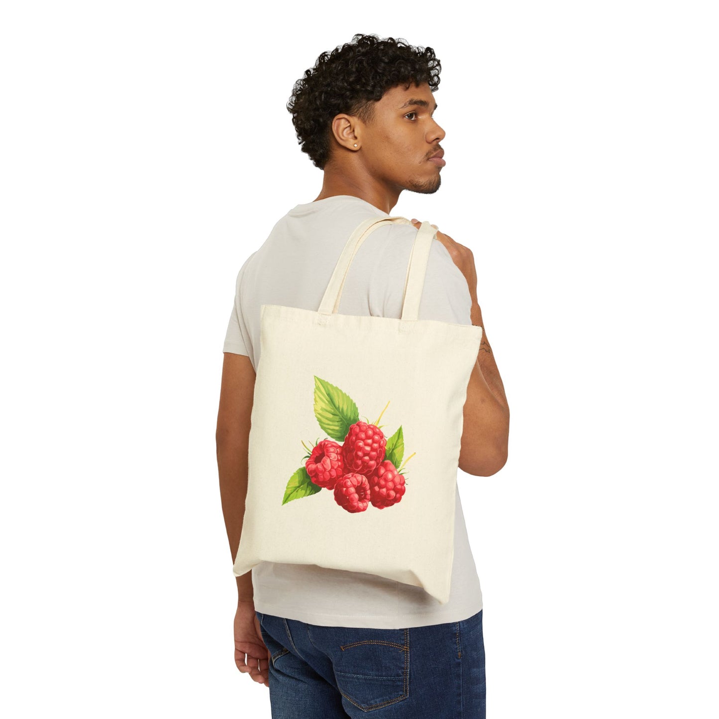 Raspberry Bouquet Tote Bag — Vintage Fruit Canvas Market Tote