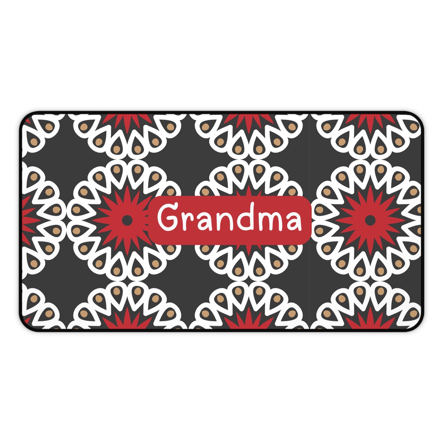Grandma Floral Desk Mat — Personalized Red & White Patterned Office Mouse Pad