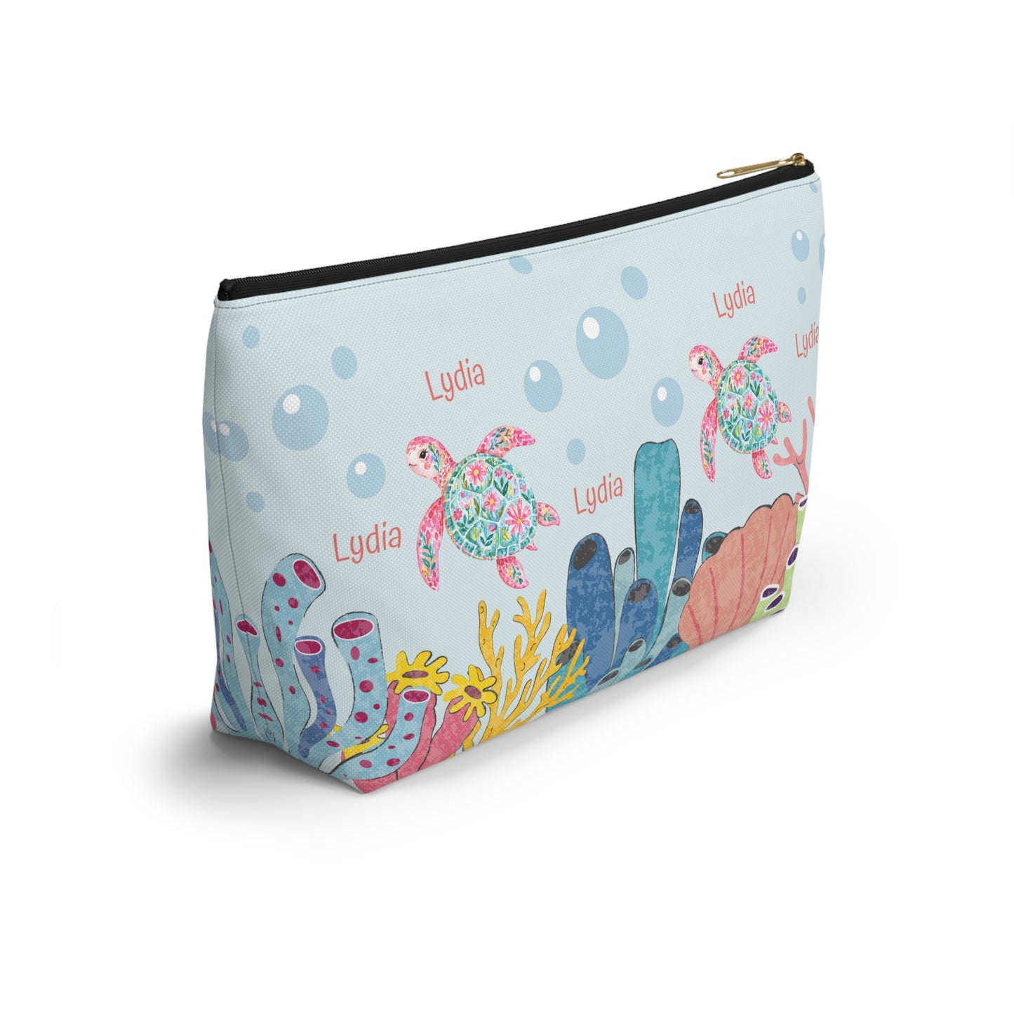 Personalized Sea Turtle Makeup Bag — Floral Turtle Cosmetic Pouch