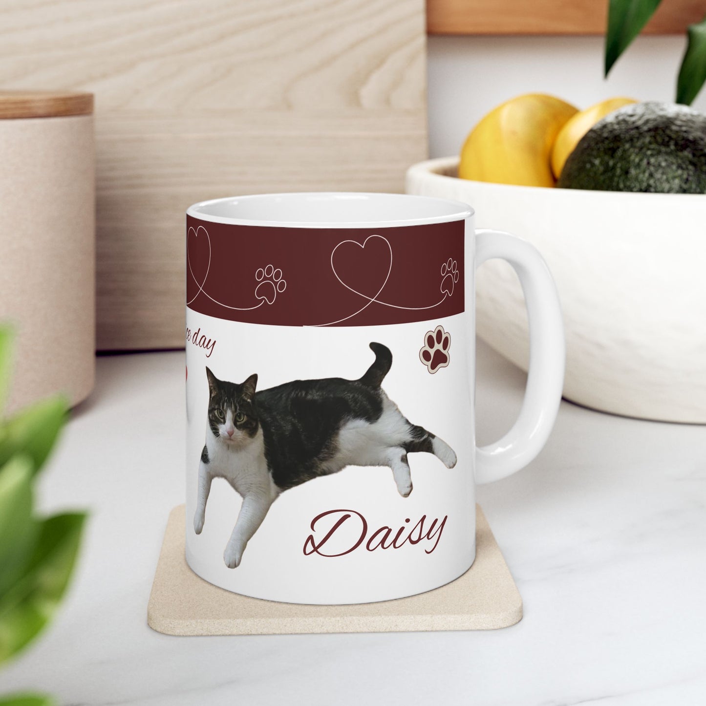 Have a Nice Day Cat Mug — Cute Paw Print Ceramic Coffee Cup (11oz/15oz)
