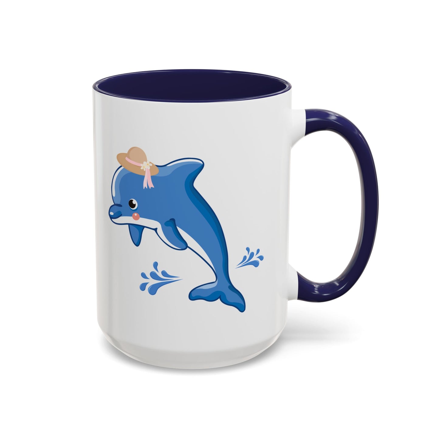 Dolphin wearing a straw hat with stylized water splashes Coffee Mug