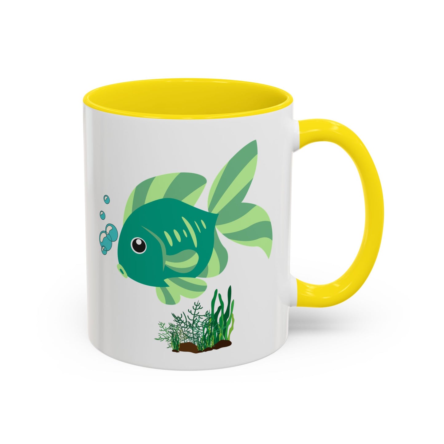 Green fish with bubbles and aquatic plants Coffee Mug