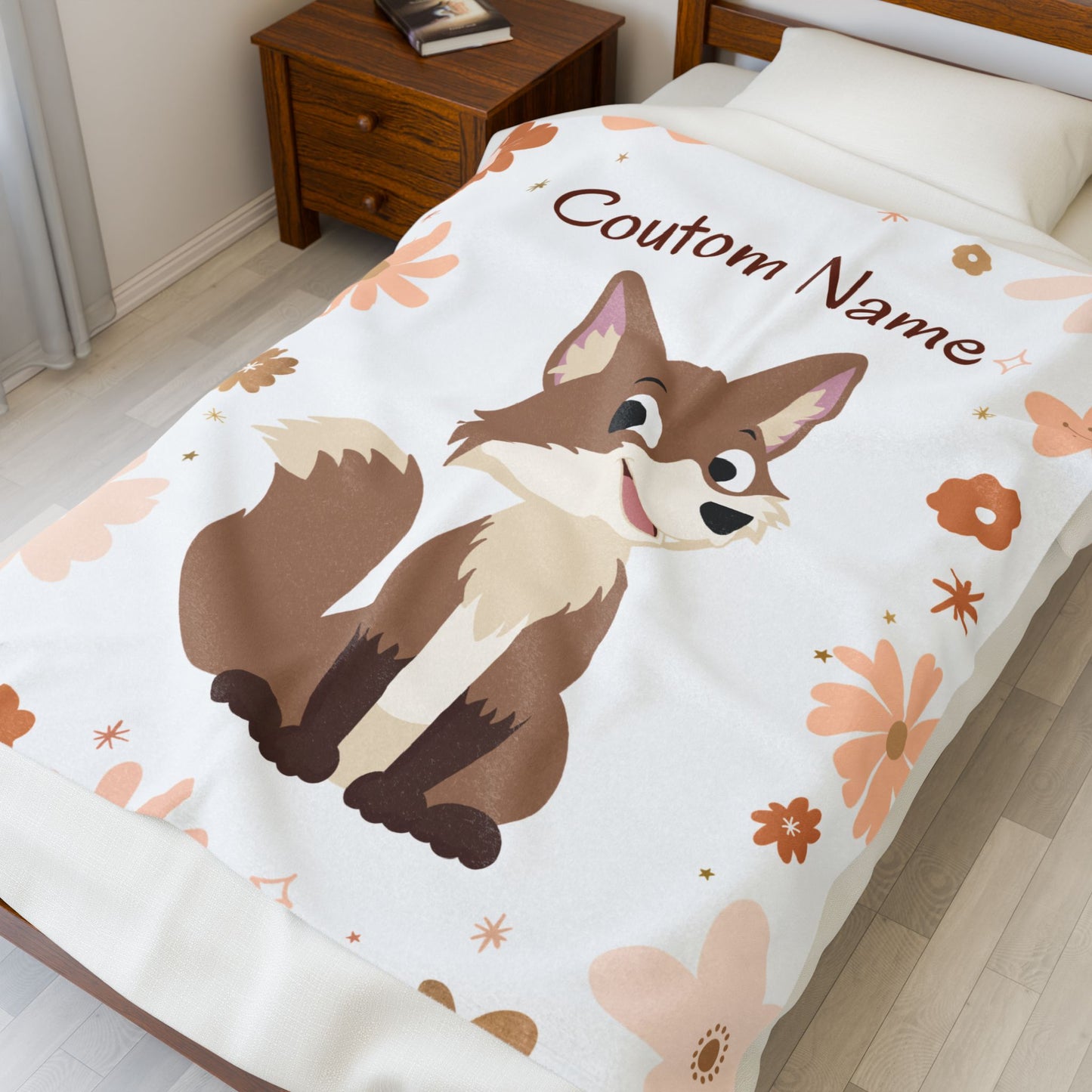 Personalized Velveteen Plush Blanket with Cute Fox Design, Custom Name Blanket, Children's Bedroom Decor, Cozy Gift for Kids, Baby [...]