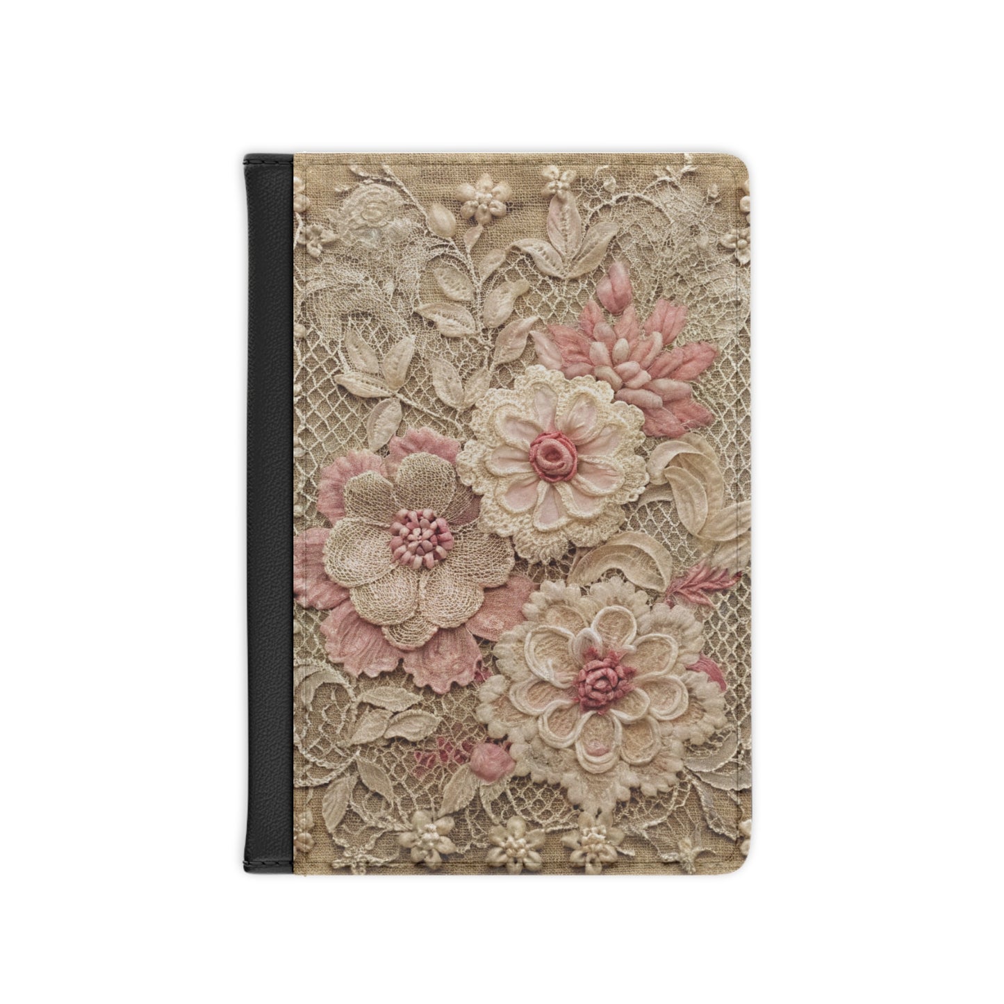 Vintage Lace Floral Passport Cover – Pink Embroidered Travel Wallet