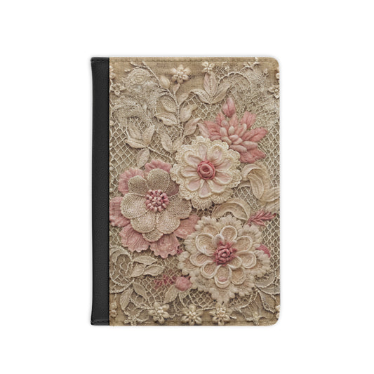Vintage Lace Floral Passport Cover – Pink Embroidered Travel Wallet