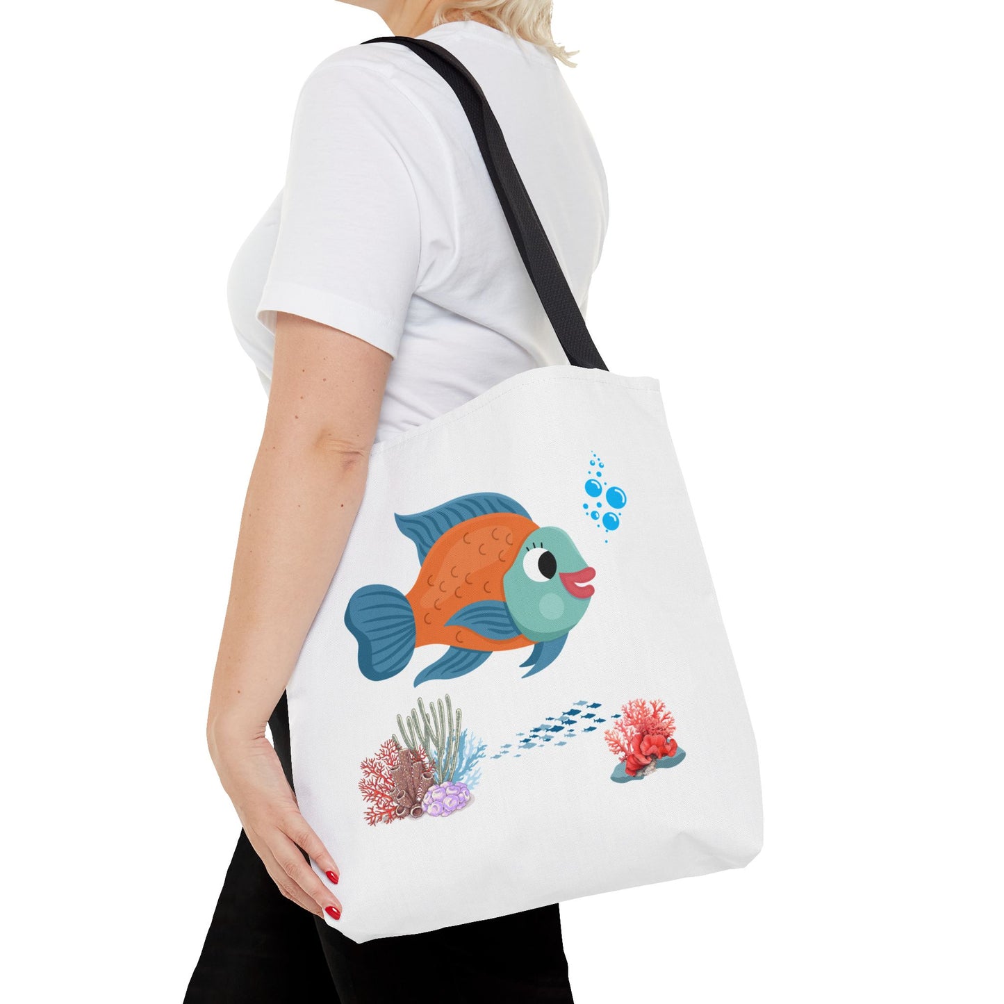 Orange and blue fish with coral and bubble Tote Bag