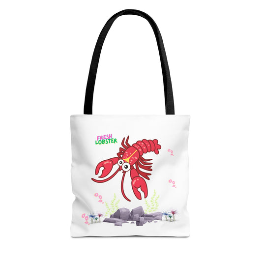 Friendly red lobster big eyes and yellow strip Tote Bag