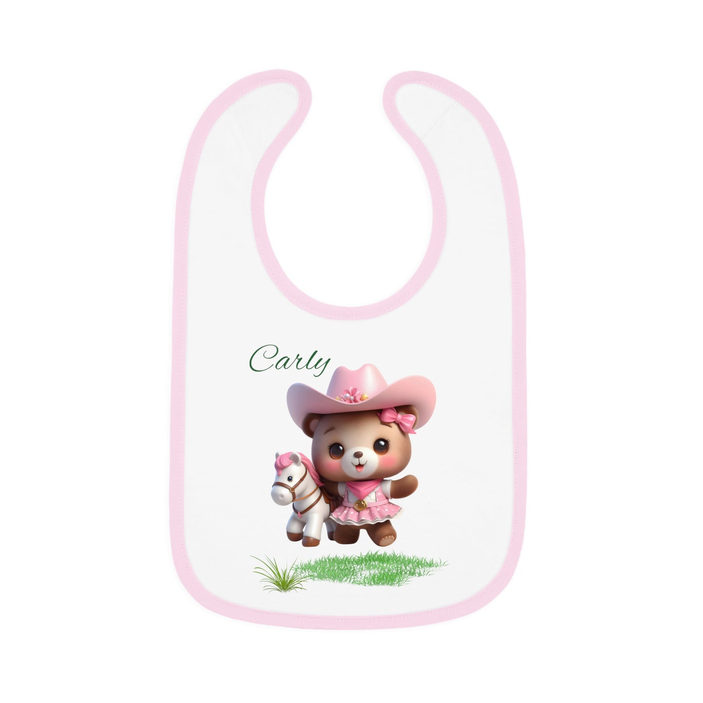 Personalized Baby Bib – Pink Cowgirl Bear Design (Name Customizable)