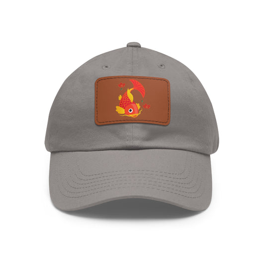 Goldfish with flowing fins and red blossoms Dad Hat with Leather Patch (Rectangle)