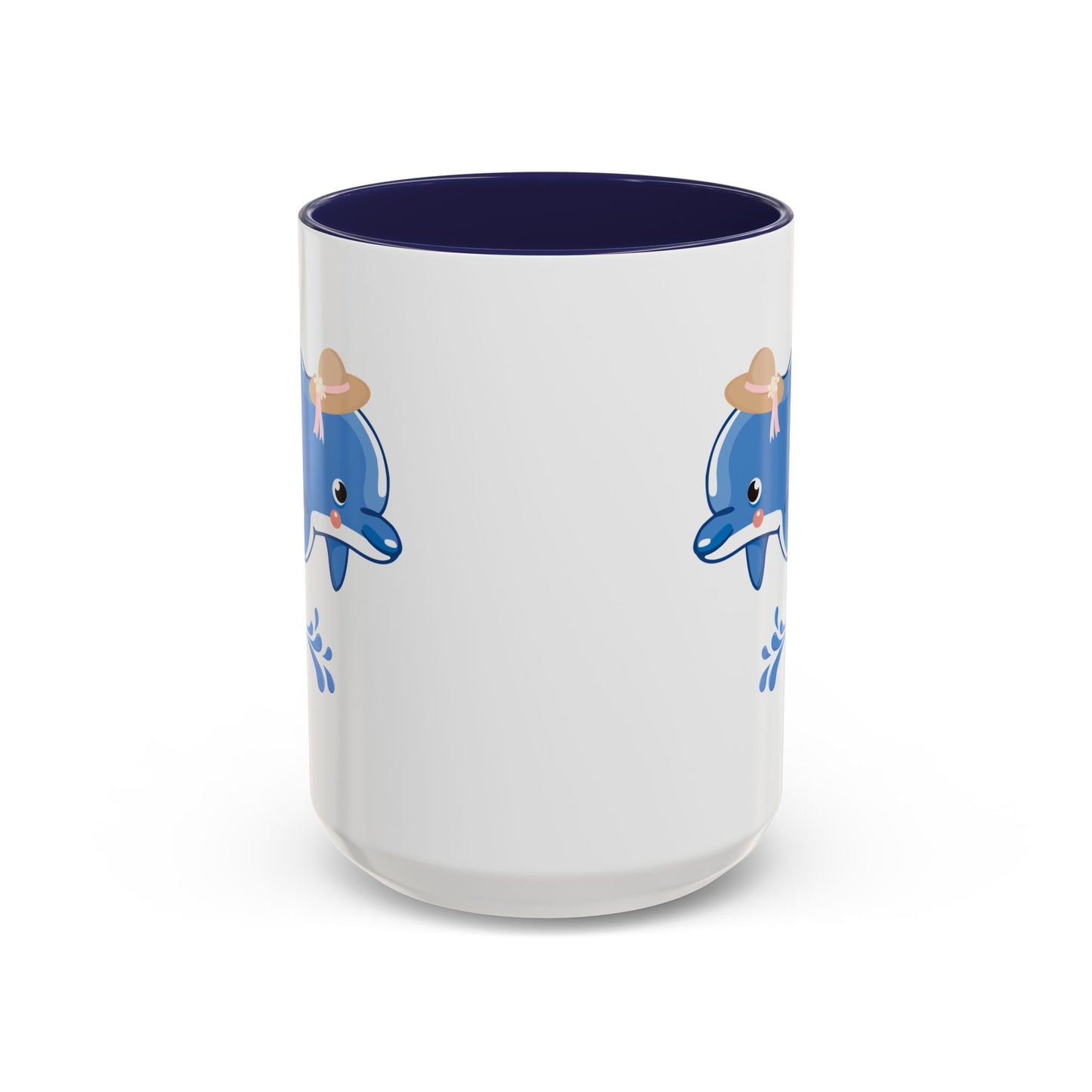 Dolphin wearing a straw hat with stylized water splashes Coffee Mug