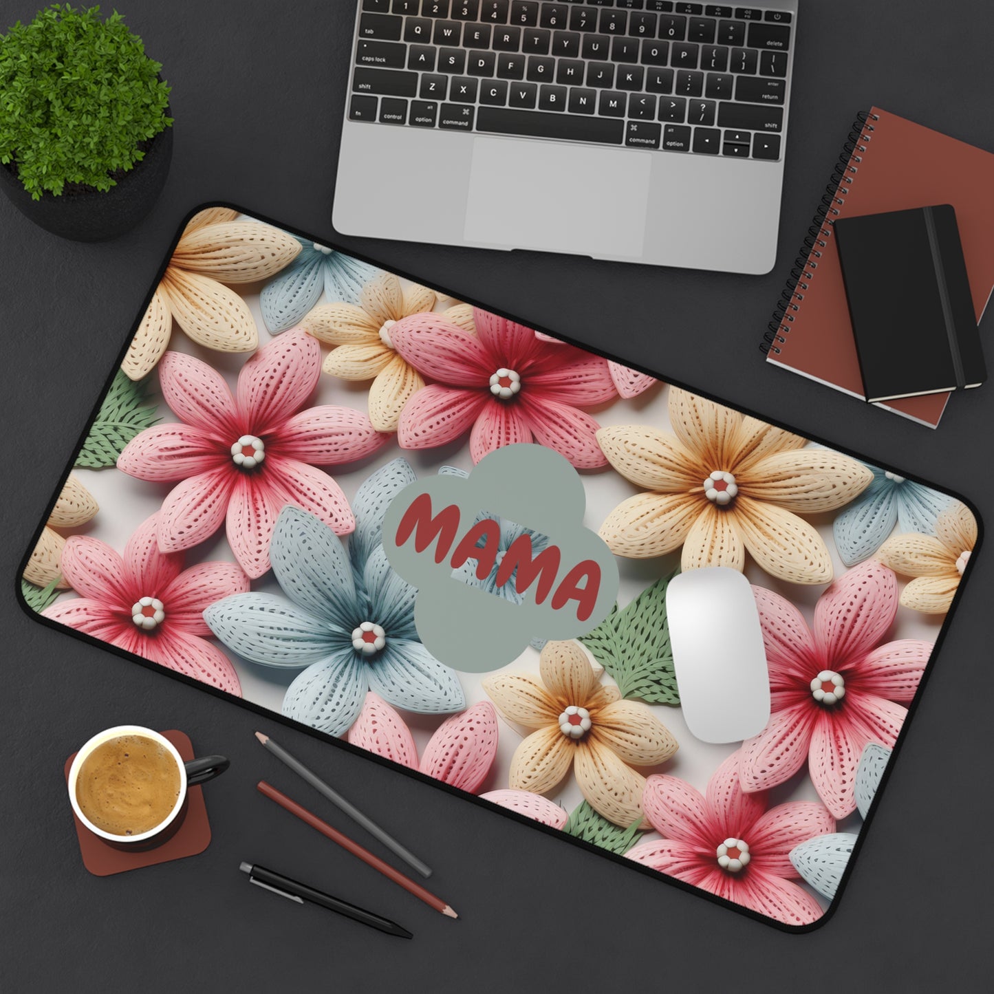 Mama Floral Desk Mat — Colorful Knitted Flower Mouse Pad for Mom, Mother's Day Gift