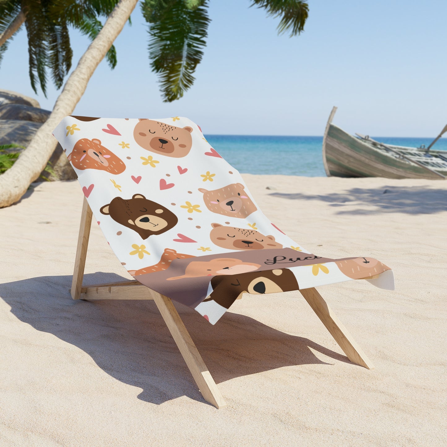 Personalized Cute Bear Beach Towel — Custom Name Kids Beach & Pool Towel
