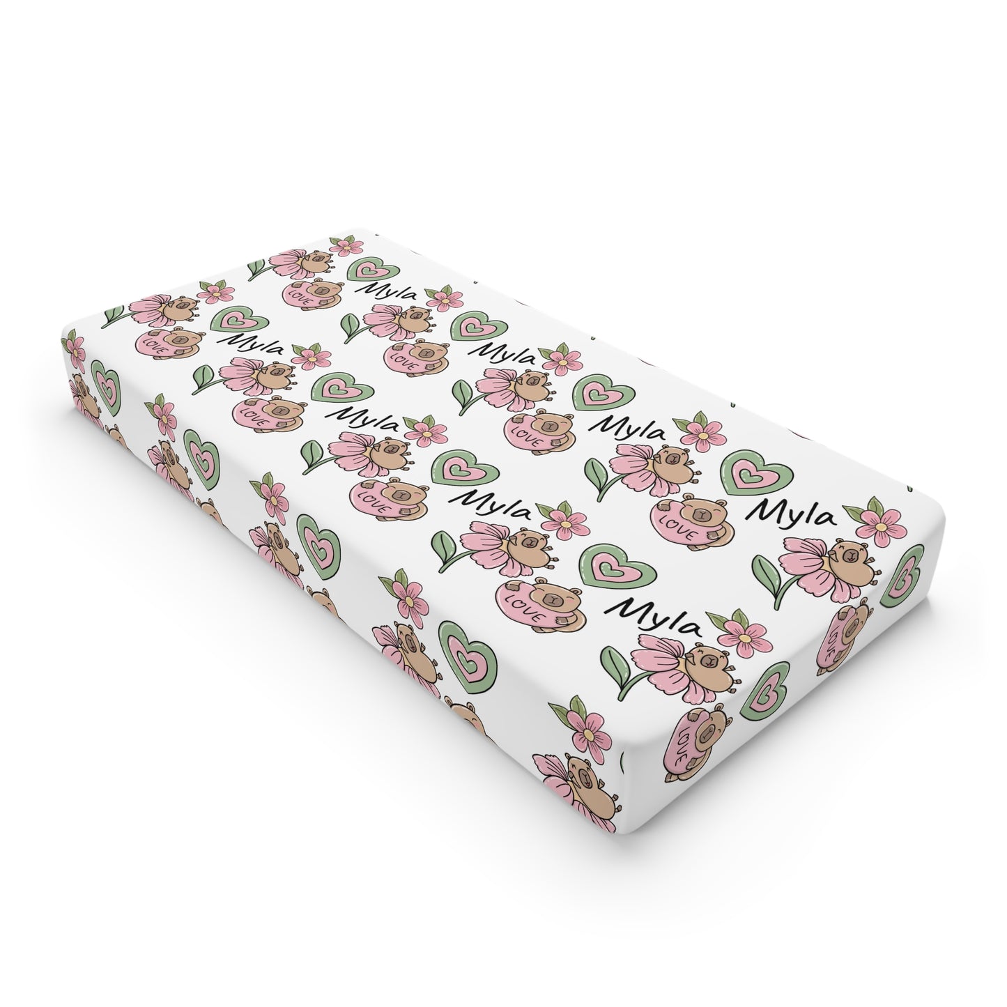 Personalized Floral Baby Changing Pad Cover – Custom Name (Myla)