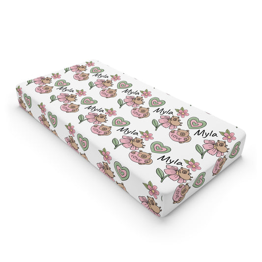 Personalized Floral Baby Changing Pad Cover – Custom Name (Myla)