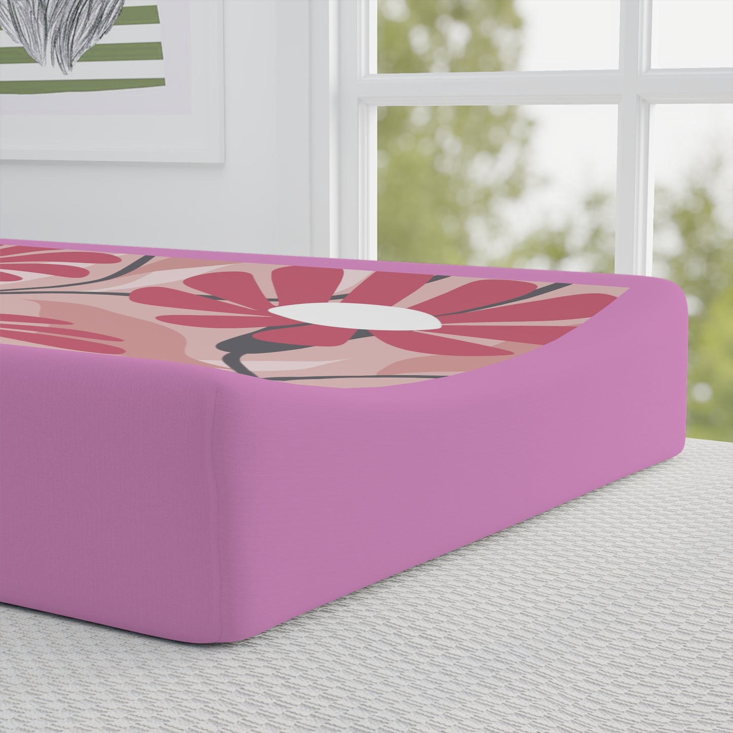 Floral Pink Baby Changing Pad Cover — Soft Daisy Print Nursery Accessory
