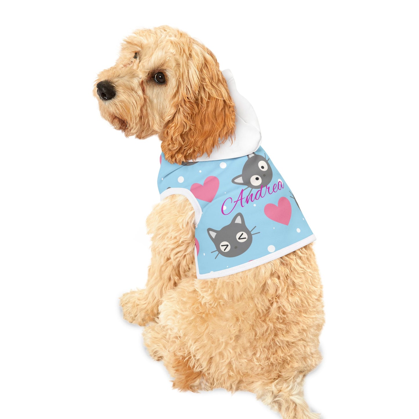 Personalized Cat Heart Pet Hoodie — Cute Blue Cat Pattern Dog & Cat Hoodie