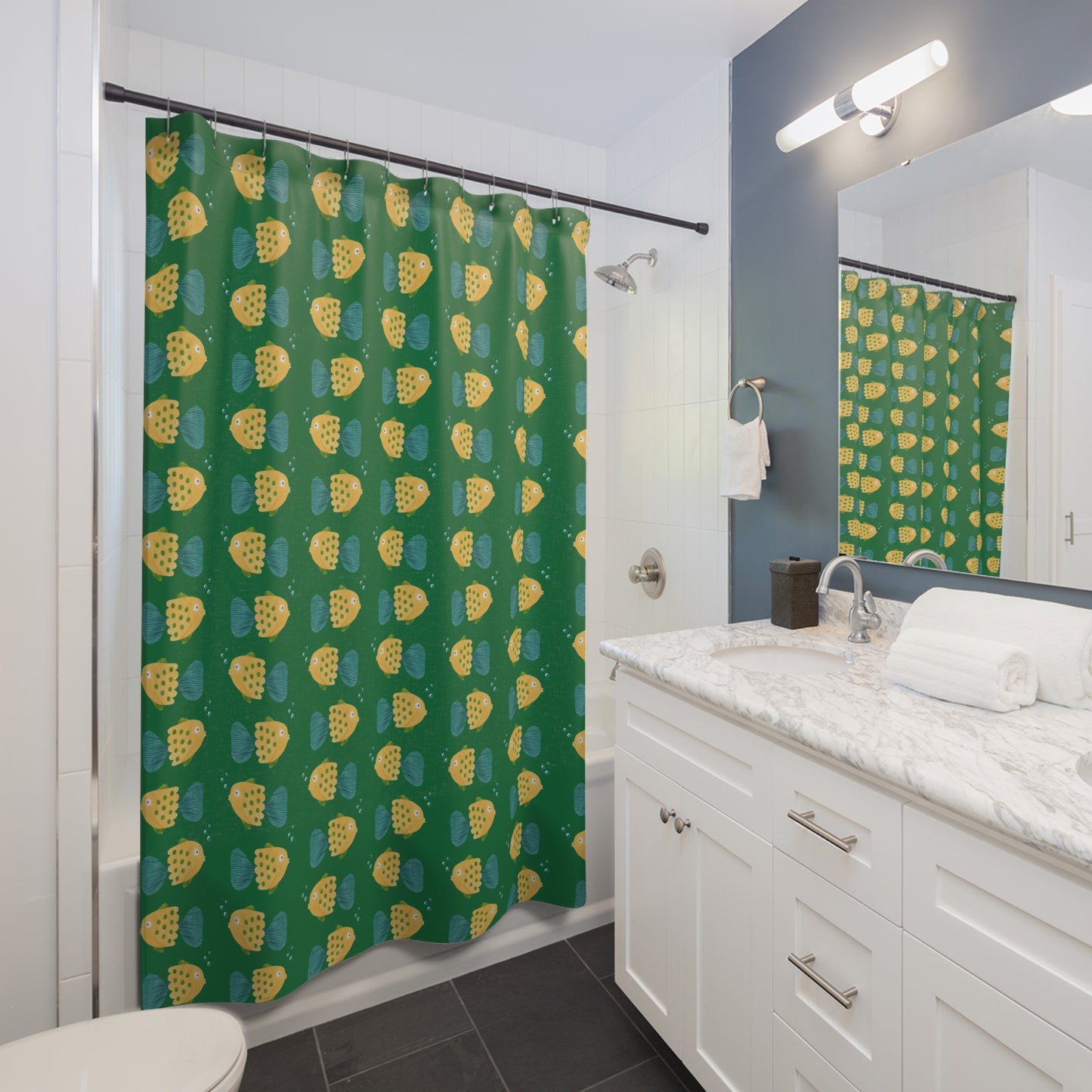 Tropical Pineapple Shower Curtain — Green Patterned Fruit Bath Decor
