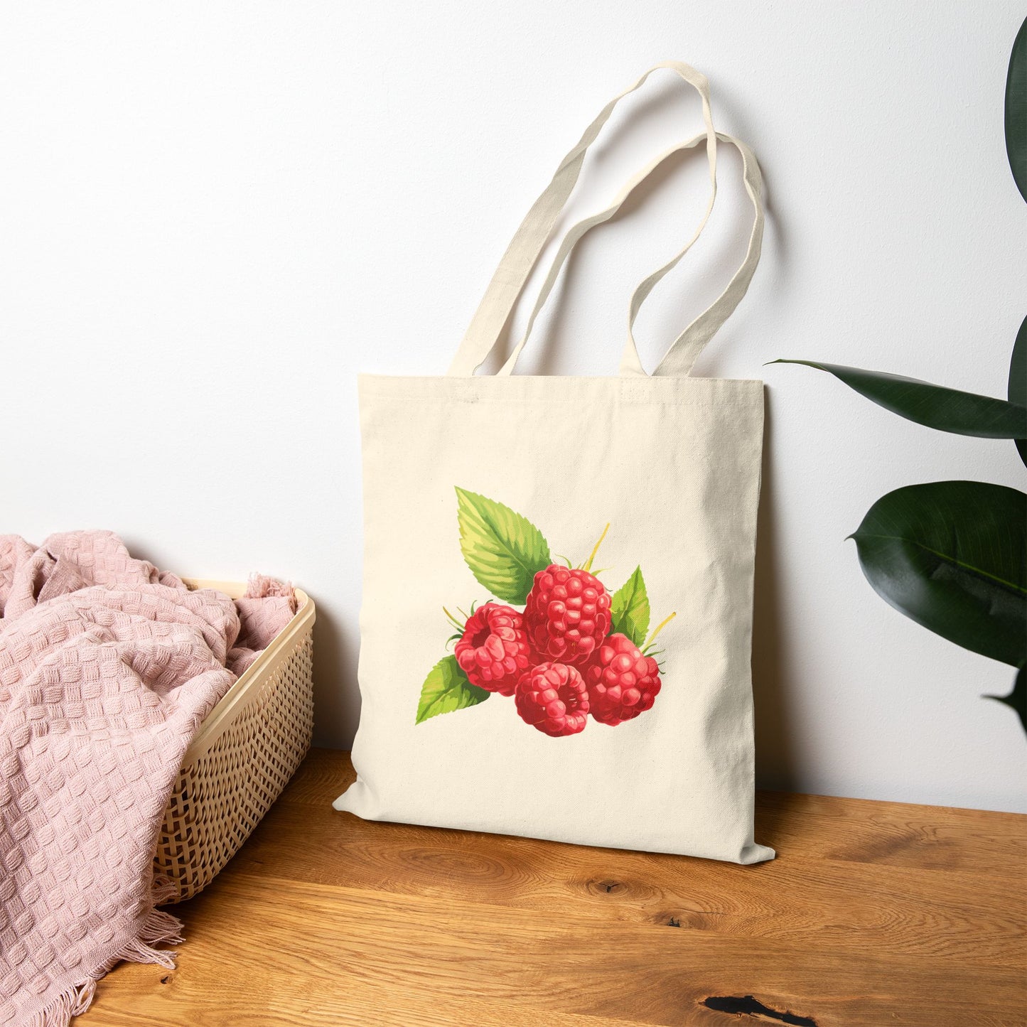 Raspberry Bouquet Tote Bag — Vintage Fruit Canvas Market Tote