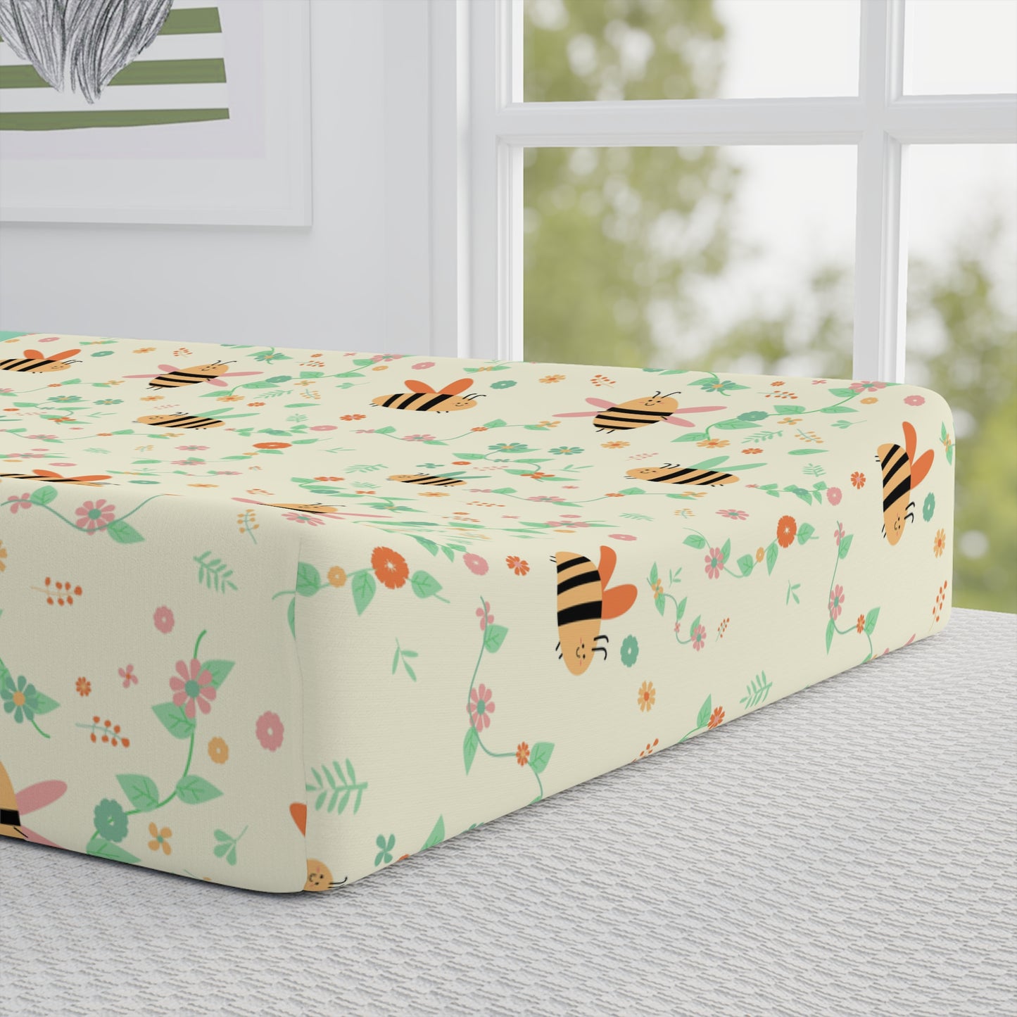 Bee Baby Changing Pad Cover — Personalized Nursery Changing Mat with Cute Bumblebee Pattern