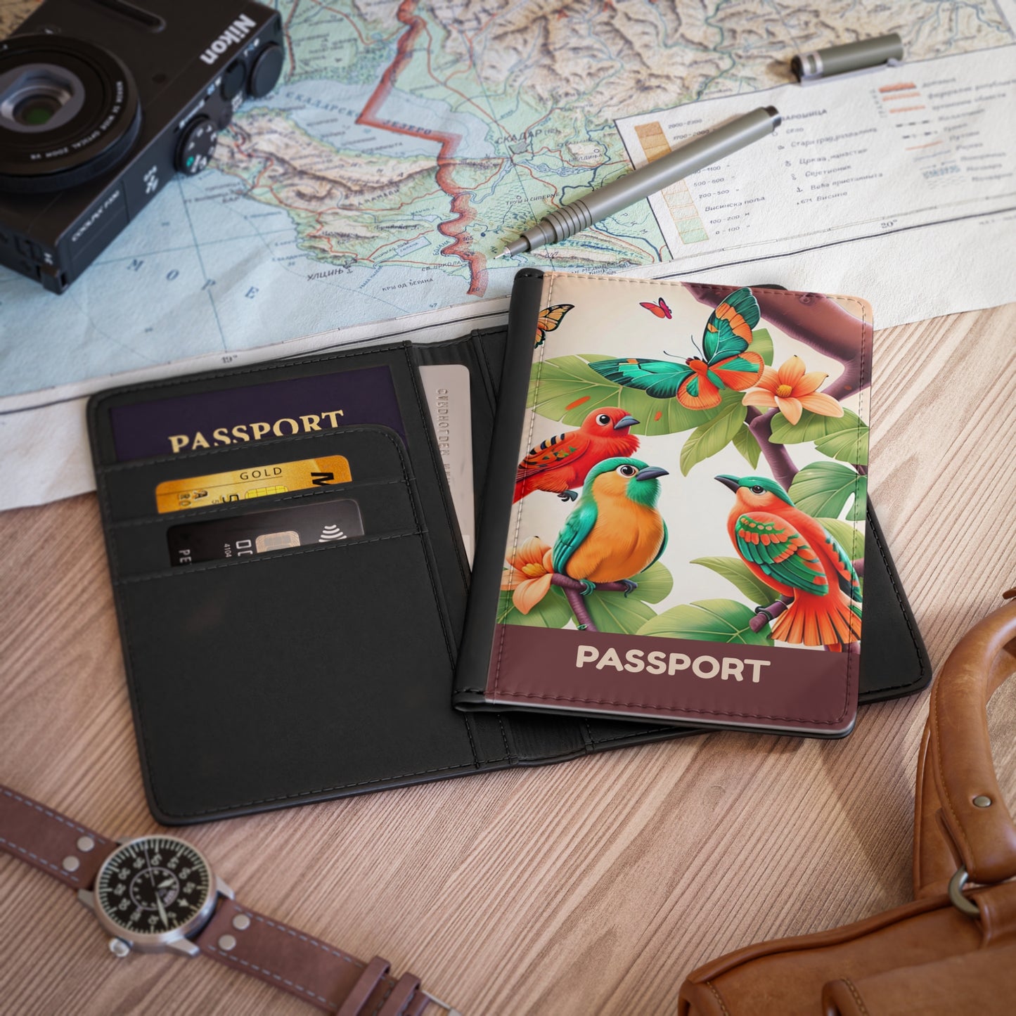 Tropical Birds Passport Cover — Colorful Floral Travel Passport Holder