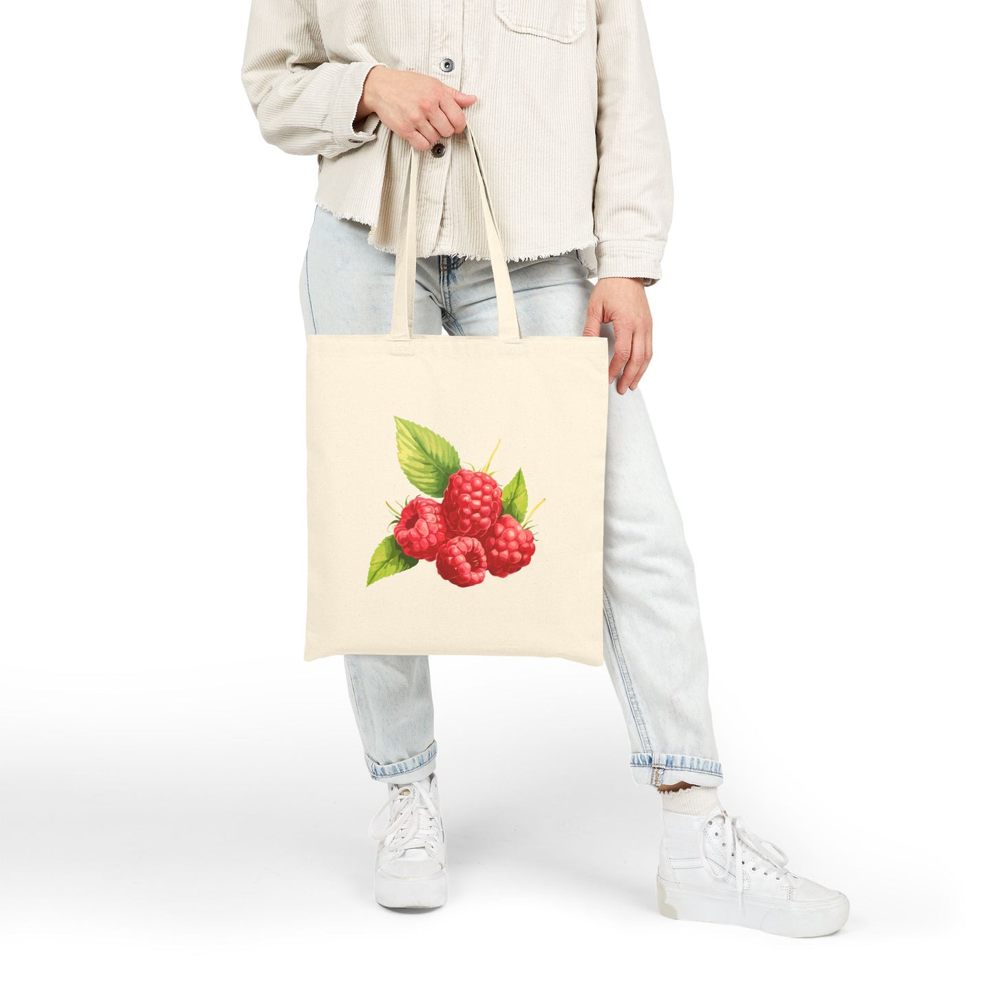 Raspberry Bouquet Tote Bag — Vintage Fruit Canvas Market Tote