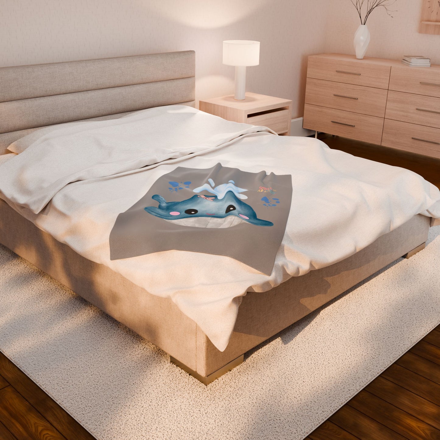 Whale with a bandage and bubble Velveteen Plush Blanket
