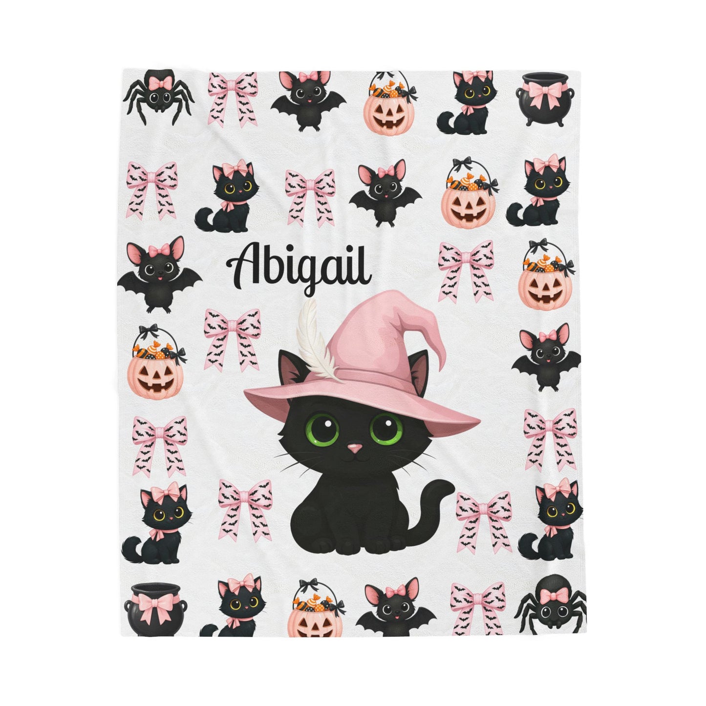 Personalized Halloween Plush Blanket, Custom Cat Blanket, Cozy Throw for Kids, Spooky Decor, Cute Gifts