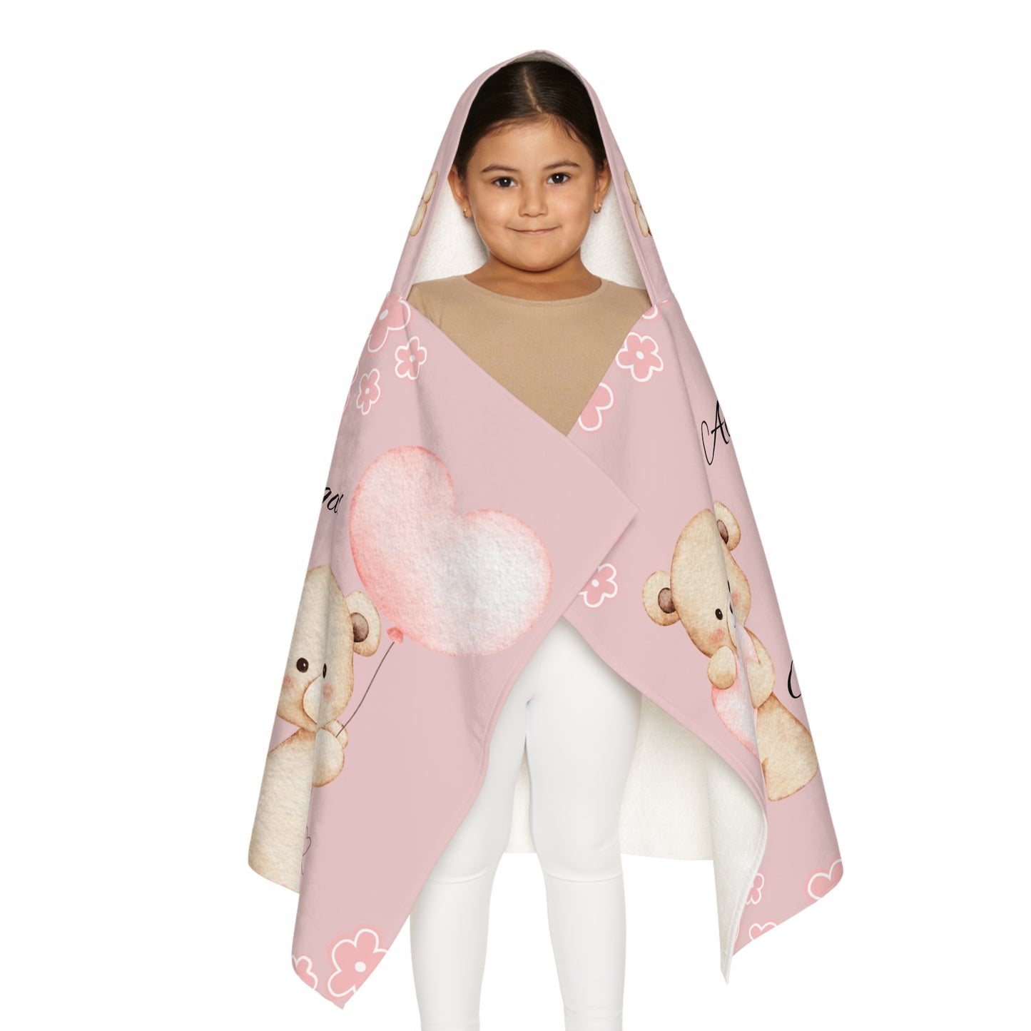 Personalized Baby Bear Hooded Towel – Pink Name Cuddle Design