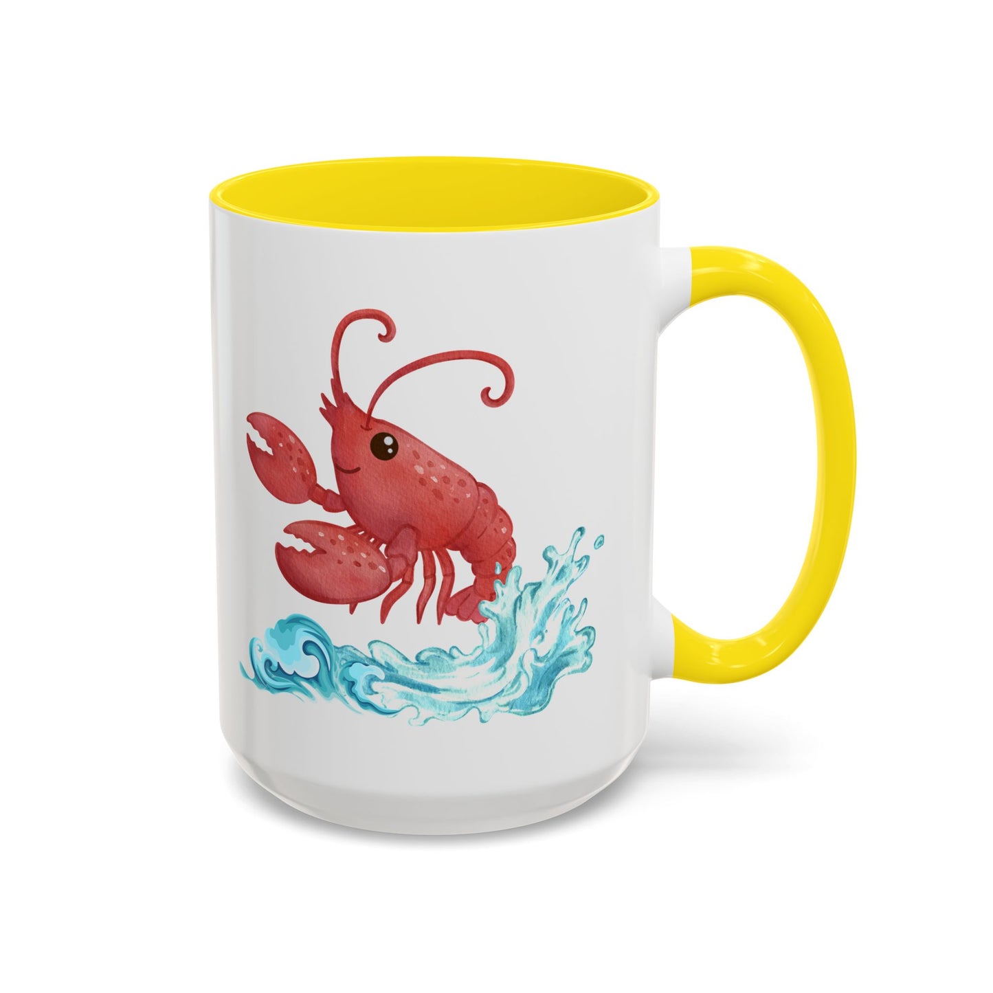 Cheerful red lobster emerging from stylized blue waves Coffee Mug