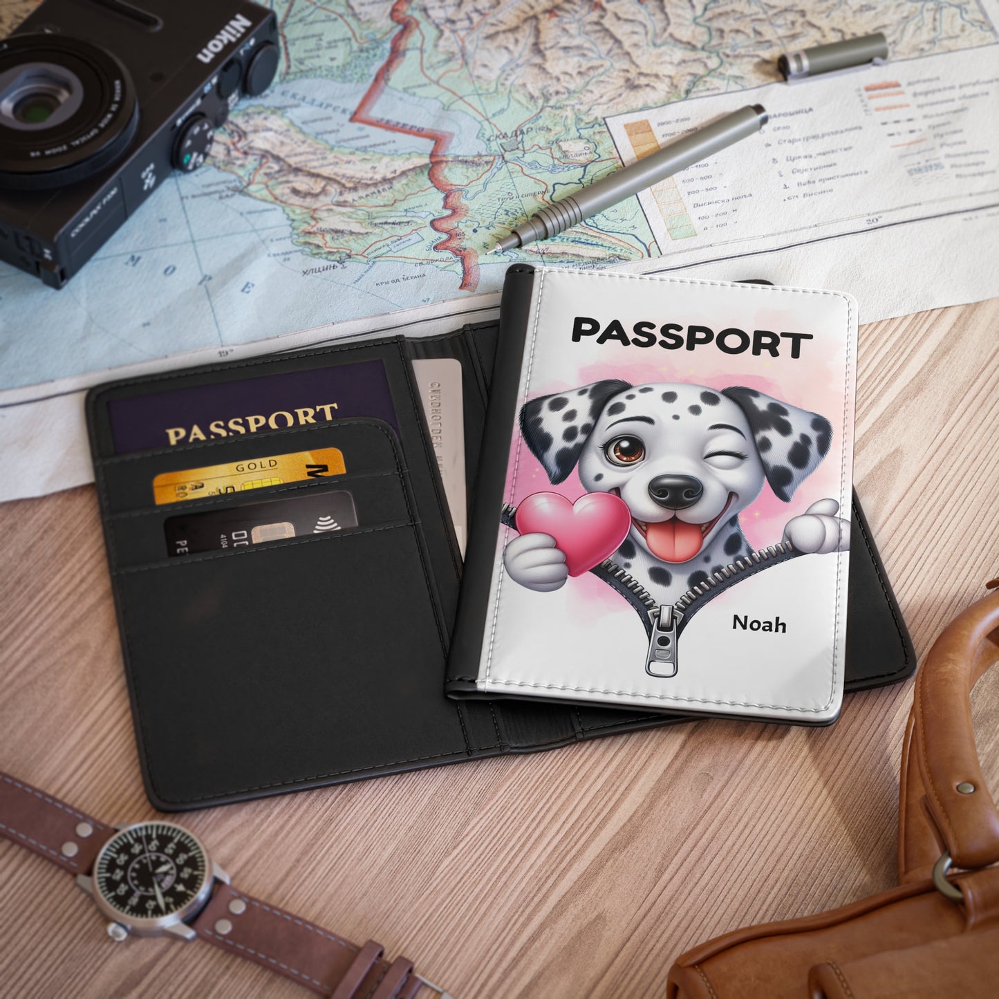 Dalmatian Paw Print Passport Cover — Personalized Cute Dog Travel Wallet