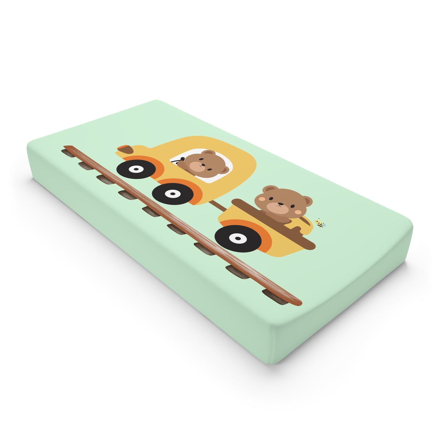 Changing Pad Cover - Cute Bear Train Design (Mint)