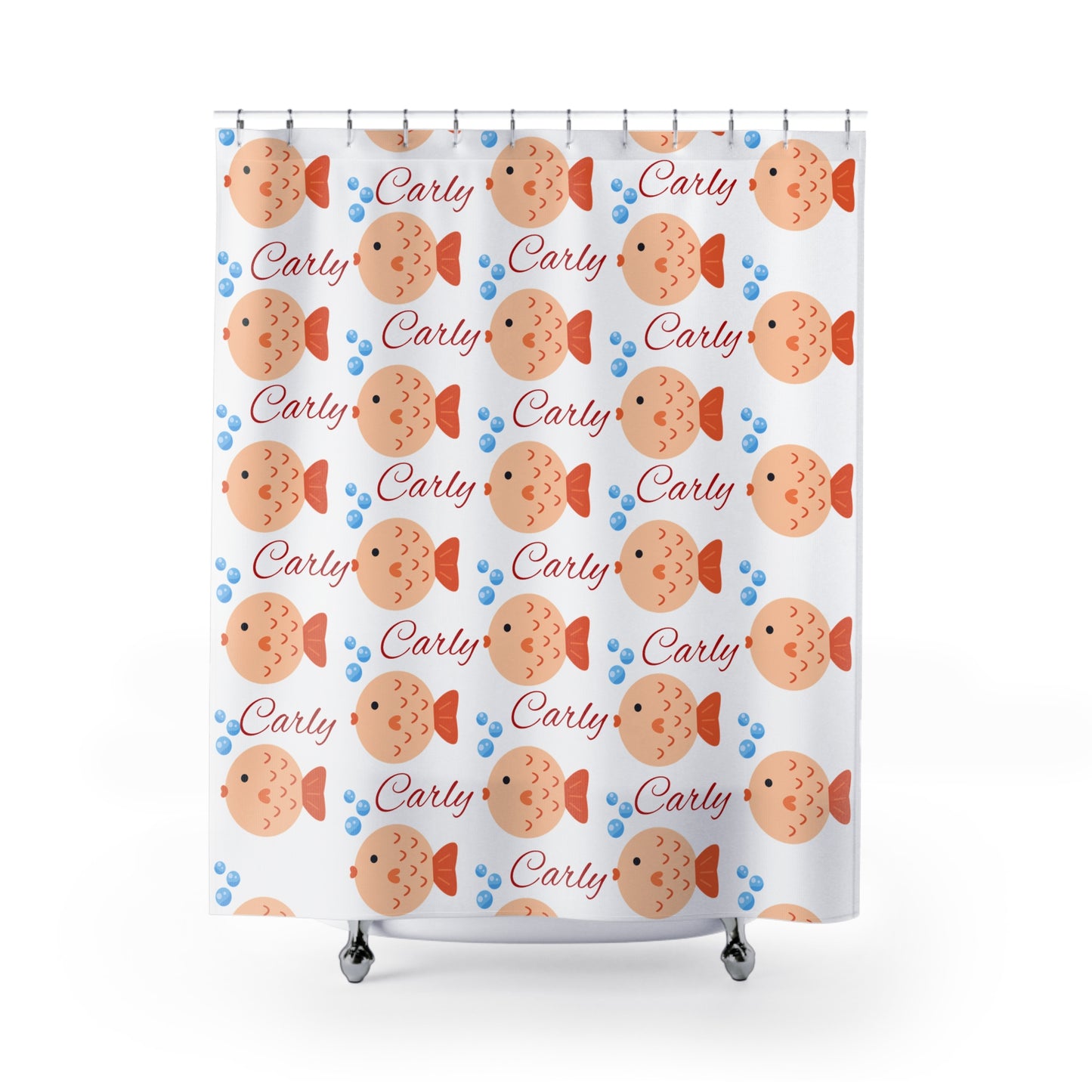Personalized 'Carly' Fish Shower Curtain — Cute Pufferfish Pattern