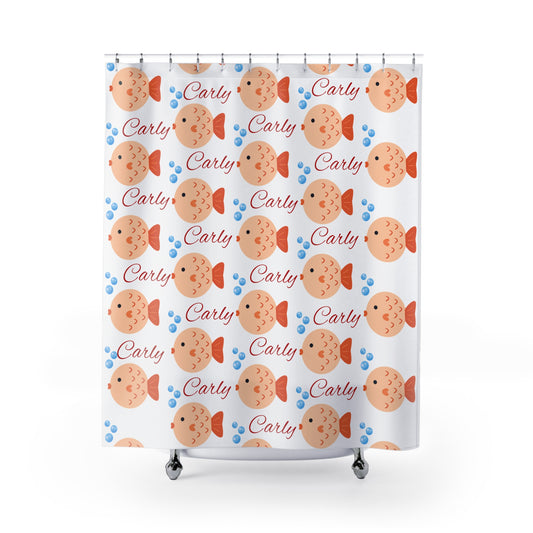 Personalized 'Carly' Fish Shower Curtain — Cute Pufferfish Pattern