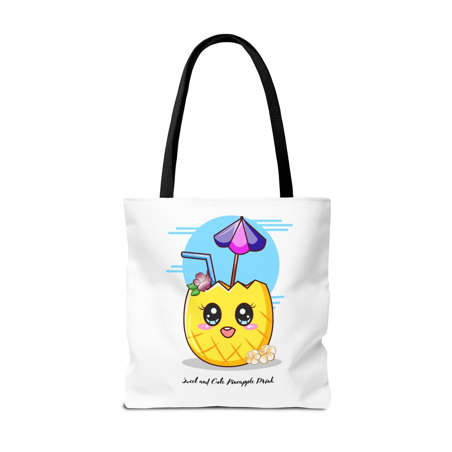 Pineapple Picnic Tote Bag — Cute Kawaii Tropical Drink Design