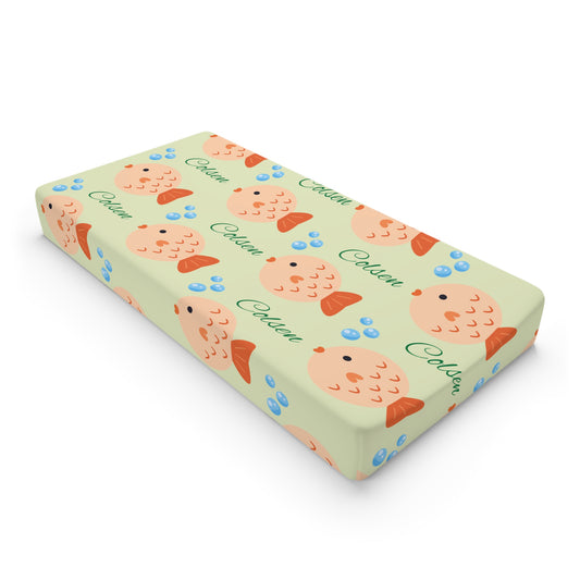 Fish Pattern Baby Changing Pad Cover — Personalized Name Option