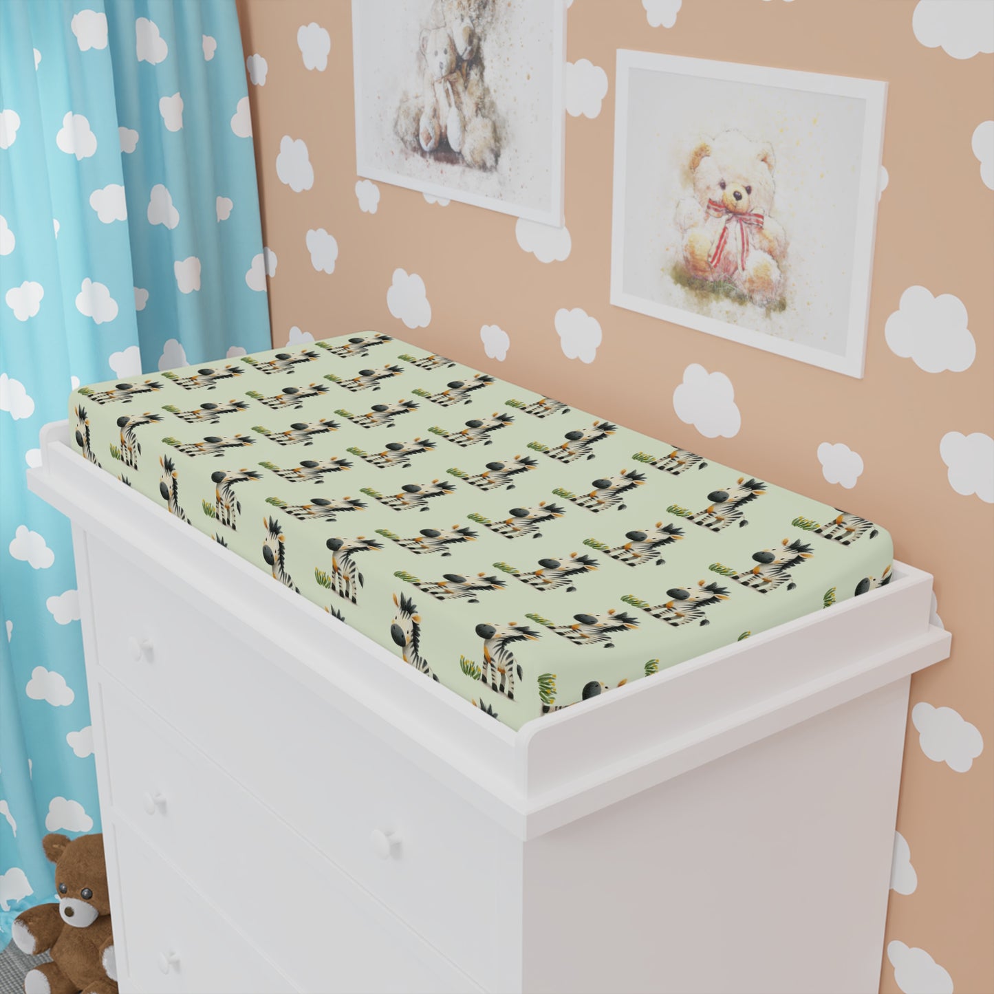 Changing Pad Cover — Mint Safari Giraffe Print