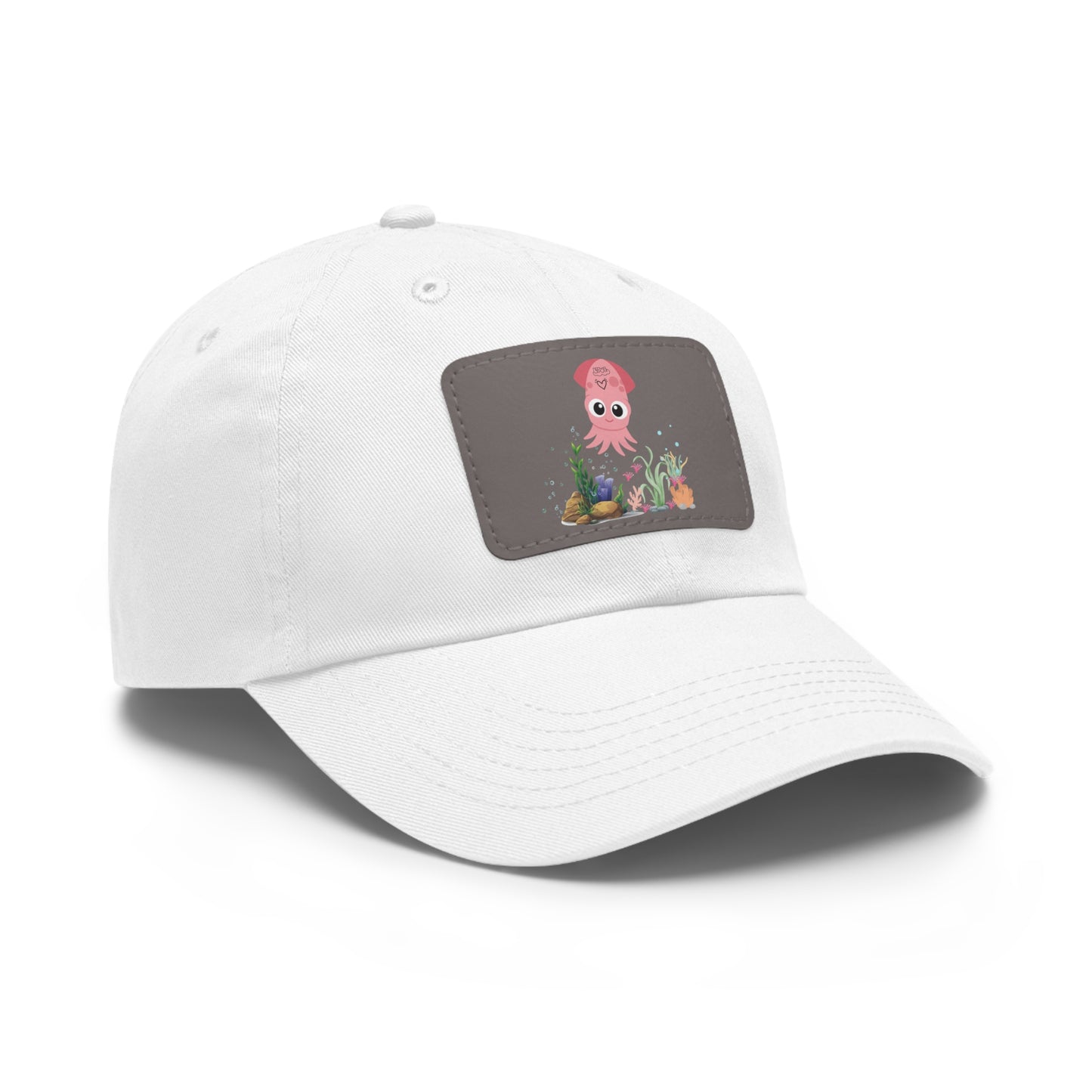 Pink squid cartoon with love Dad Hat with Leather Patch (Rectangle)