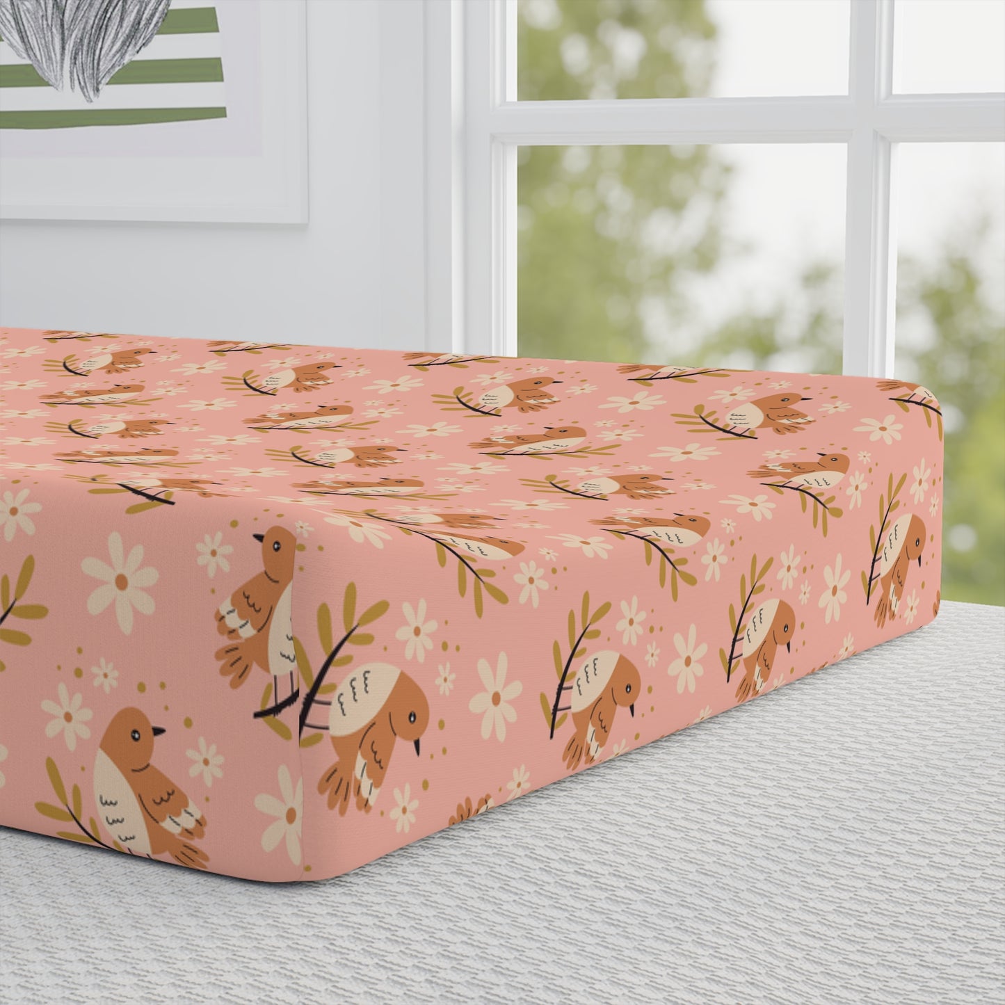 Floral Fawn Baby Changing Pad Cover — Personalized Nursery Changing Mat