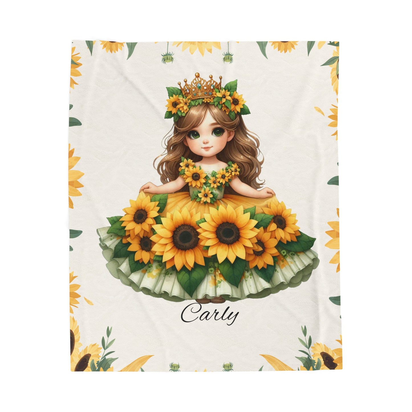 Sunflower Goddess Personalized Velveteen Plush Blanket, Cozy Throw, Kids Gift, Nursery Decor, Summer Vibes, Birthday Present