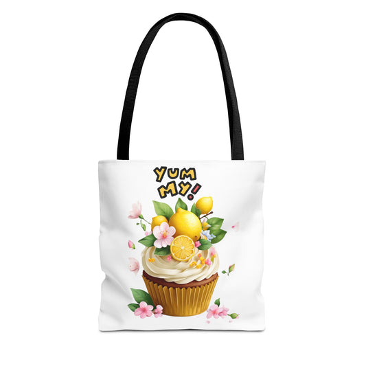 Lemon Cupcake Tote Bag — "Yum My!" Cute Dessert Floral Market Tote