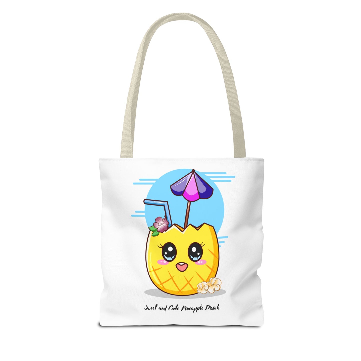 Pineapple Picnic Tote Bag — Cute Kawaii Tropical Drink Design