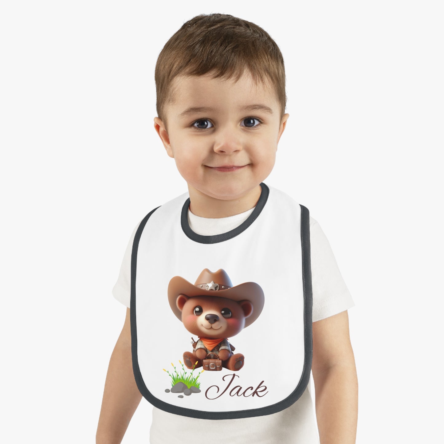 Baby Bib - Personalized Cowboy Bear Design (Custom Name)